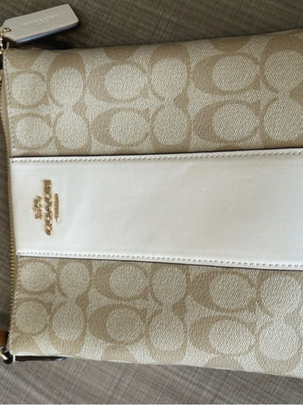 Coach Beige Signature Canvas Crossbody with White Leather Panel